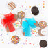 Assorted cookies with colorful sprinkles and bows on a white background